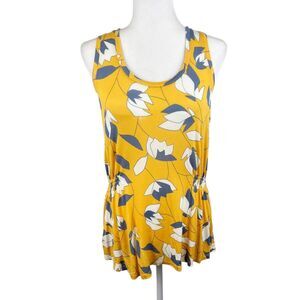 ModCloth Tank Top Women Small Yellow Blue Floral Print Soft Stretch Relaxed